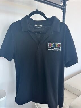 Versus By Versace Black Polo with Multicolor Logo Patch
